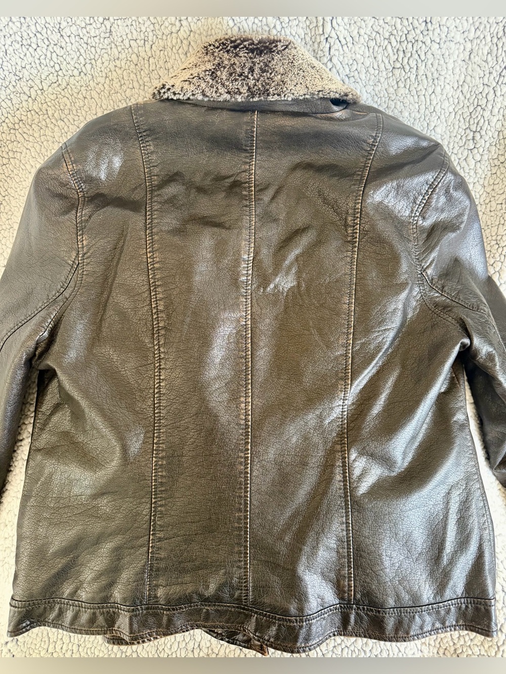 dressbarn Dark Brown Leather Jacket with Faux Fur Shawl Collar - Picture 4 of 11
